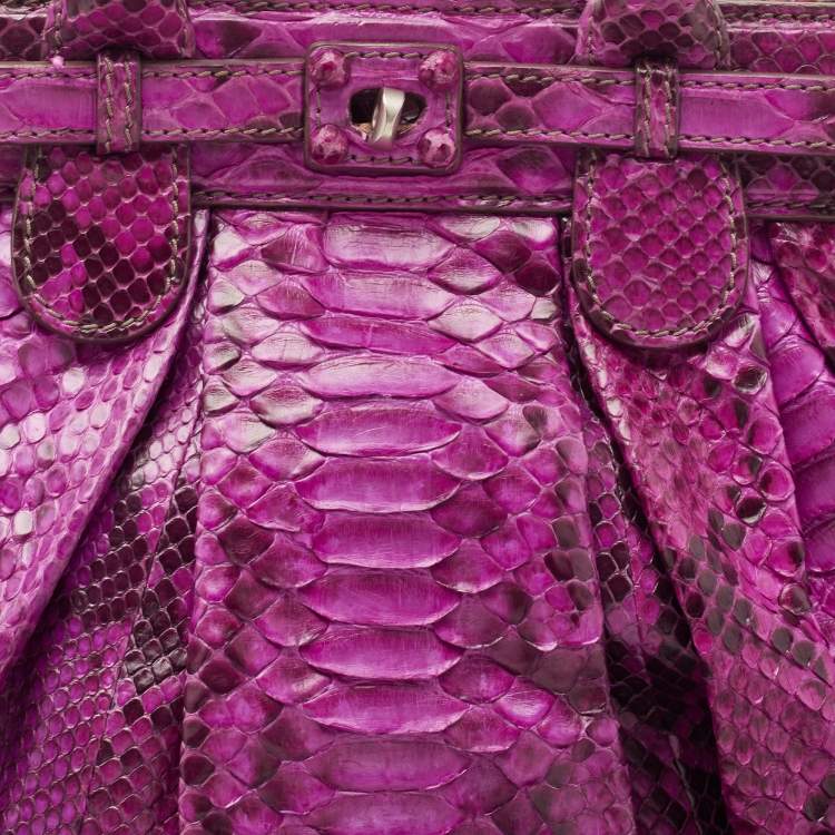 Pre Owned Zagliani Magenta Python Medium Puffy Hobo