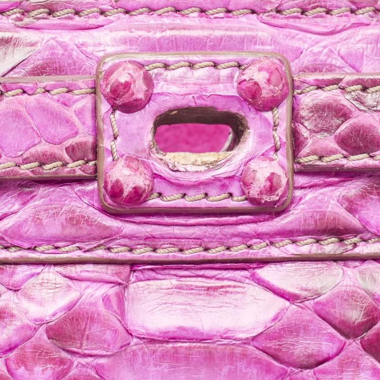 Pre Owned Zagliani Magenta Python Medium Puffy Hobo