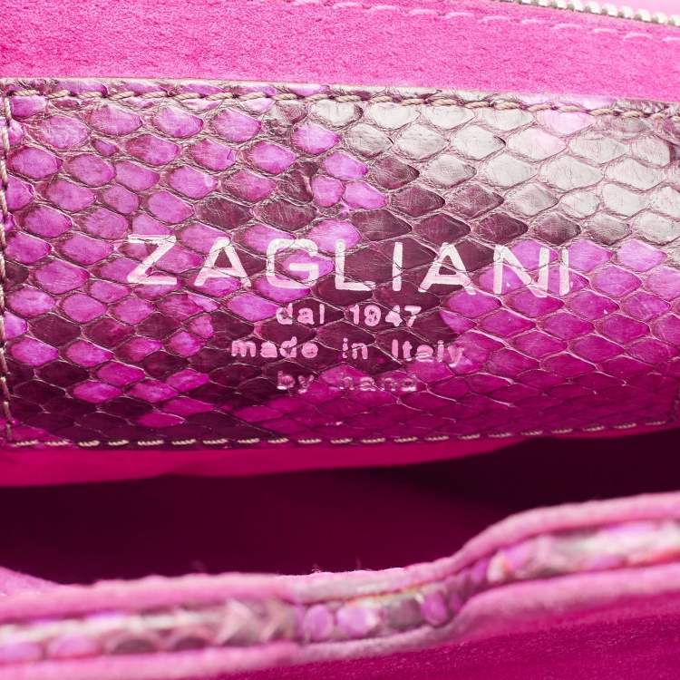 Pre Owned Zagliani Magenta Python Medium Puffy Hobo