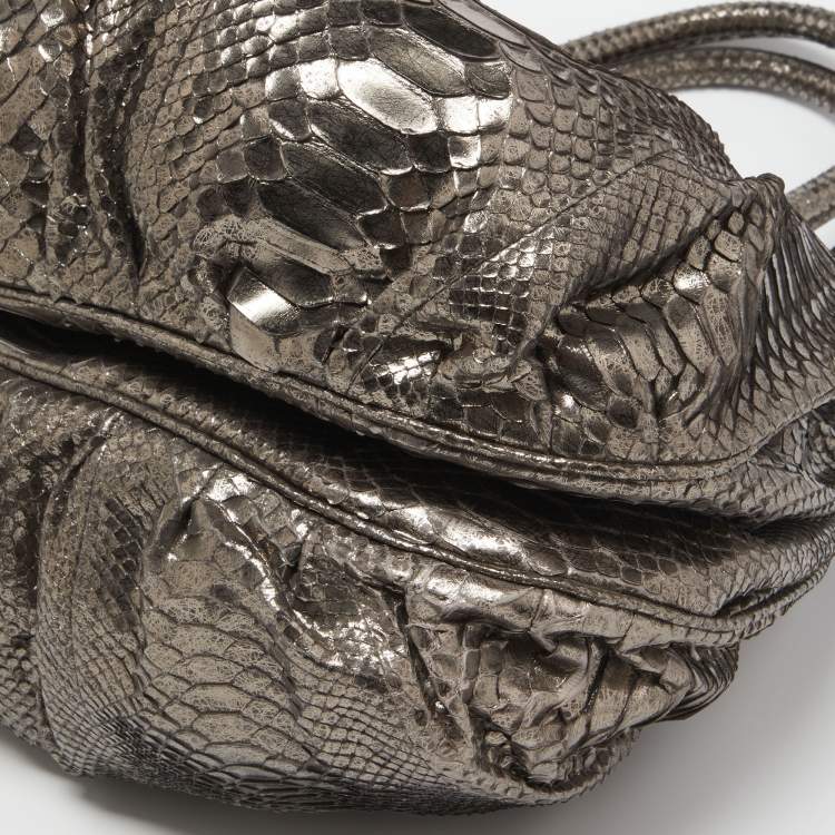 Pre Owned Zagliani Metallic Silver Python Puffy Hobo