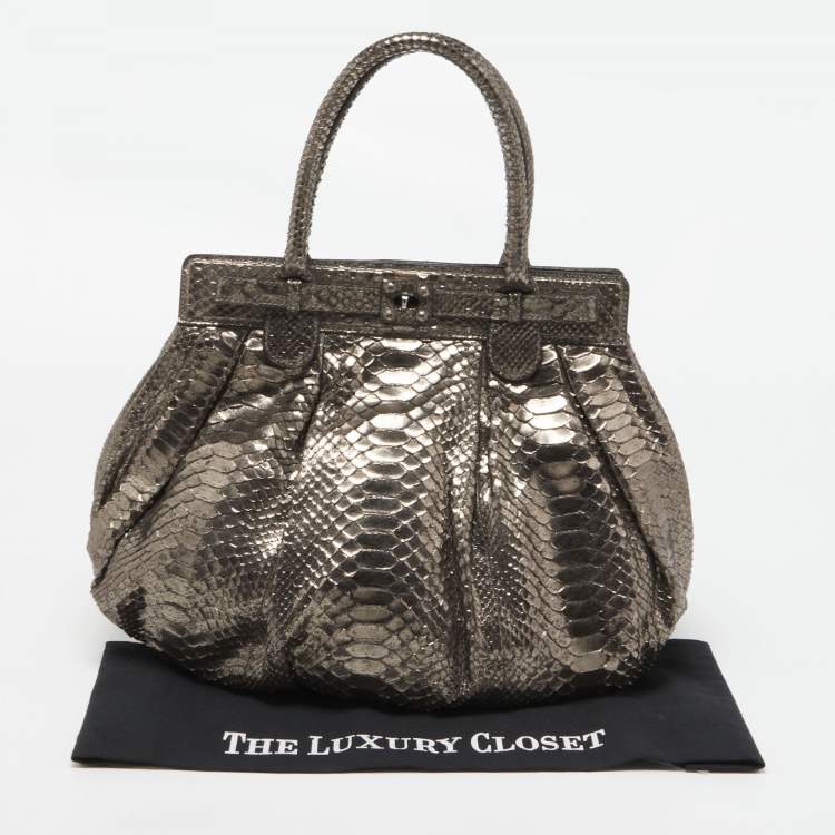 Pre Owned Zagliani Metallic Silver Python Puffy Hobo