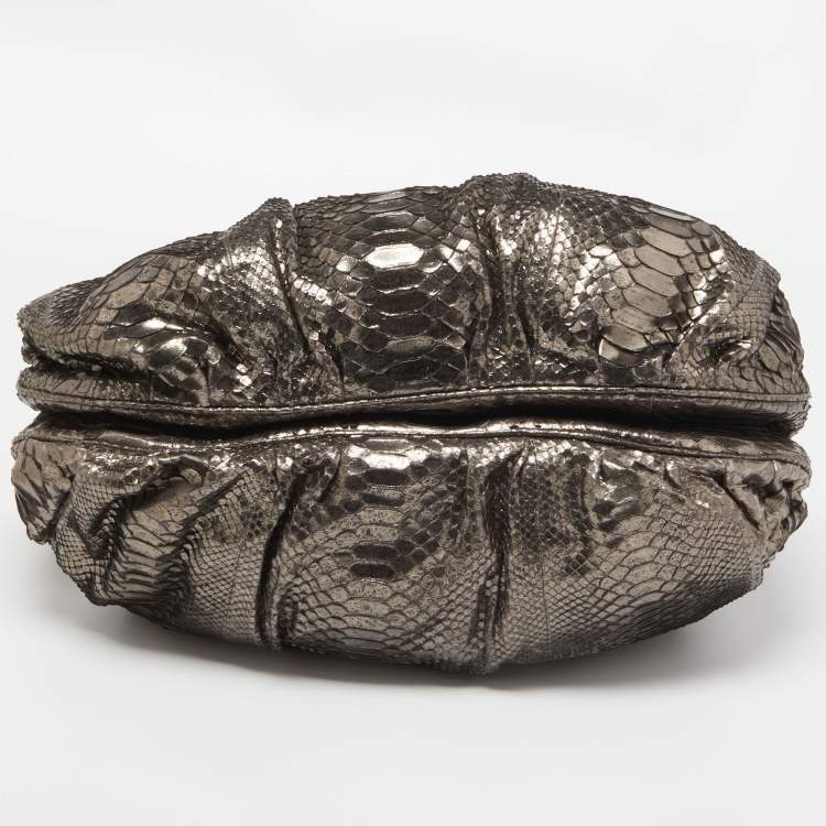 Pre Owned Zagliani Metallic Silver Python Puffy Hobo