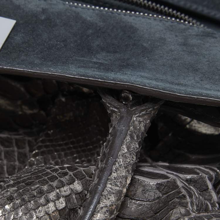 Pre Owned Zagliani Metallic Silver Python Puffy Hobo