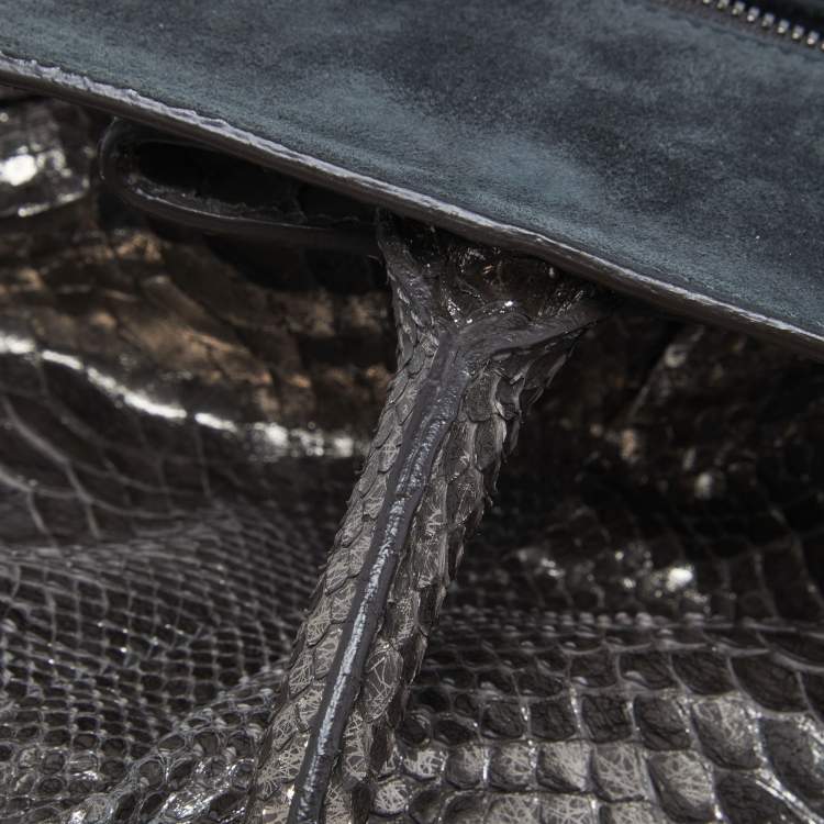 Pre Owned Zagliani Metallic Silver Python Puffy Hobo