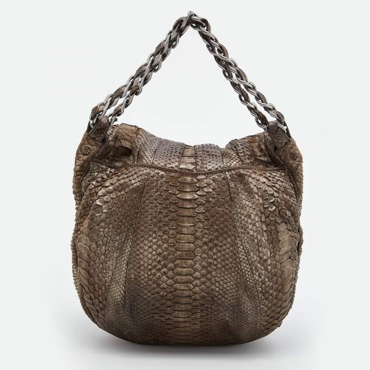 Pre Owned Zagliani Metallic Beige Python JJ Hobo