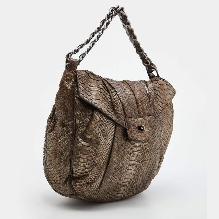 Pre Owned Zagliani Metallic Beige Python JJ Hobo