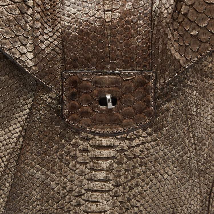 Pre Owned Zagliani Metallic Beige Python JJ Hobo
