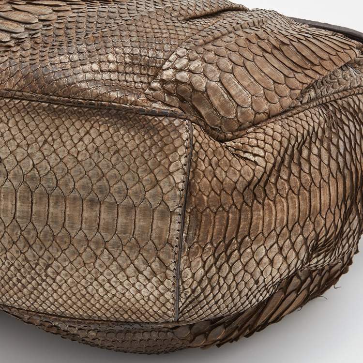 Pre Owned Zagliani Metallic Beige Python JJ Hobo