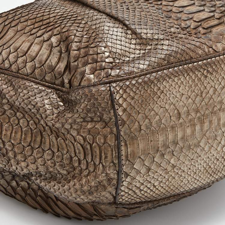 Pre Owned Zagliani Metallic Beige Python JJ Hobo
