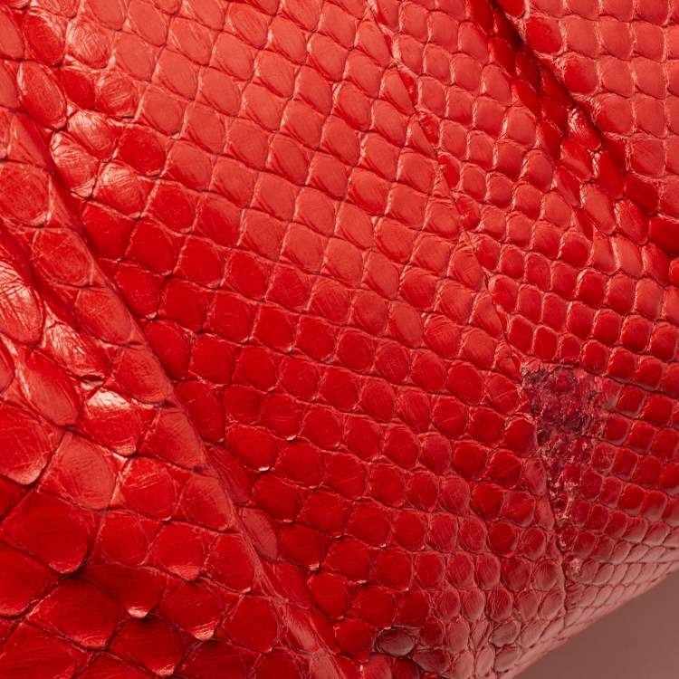 Pre Owned Zagliani Red Python Puffy Hobo