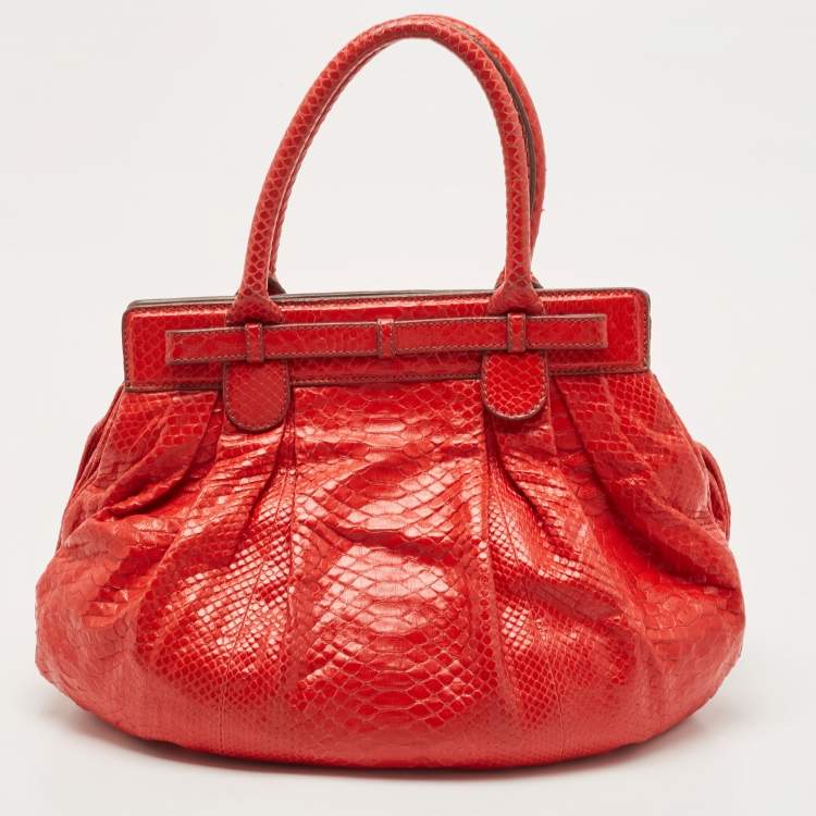 Pre Owned Zagliani Red Python Puffy Hobo