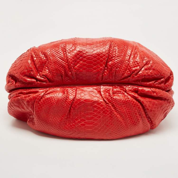 Pre Owned Zagliani Red Python Puffy Hobo