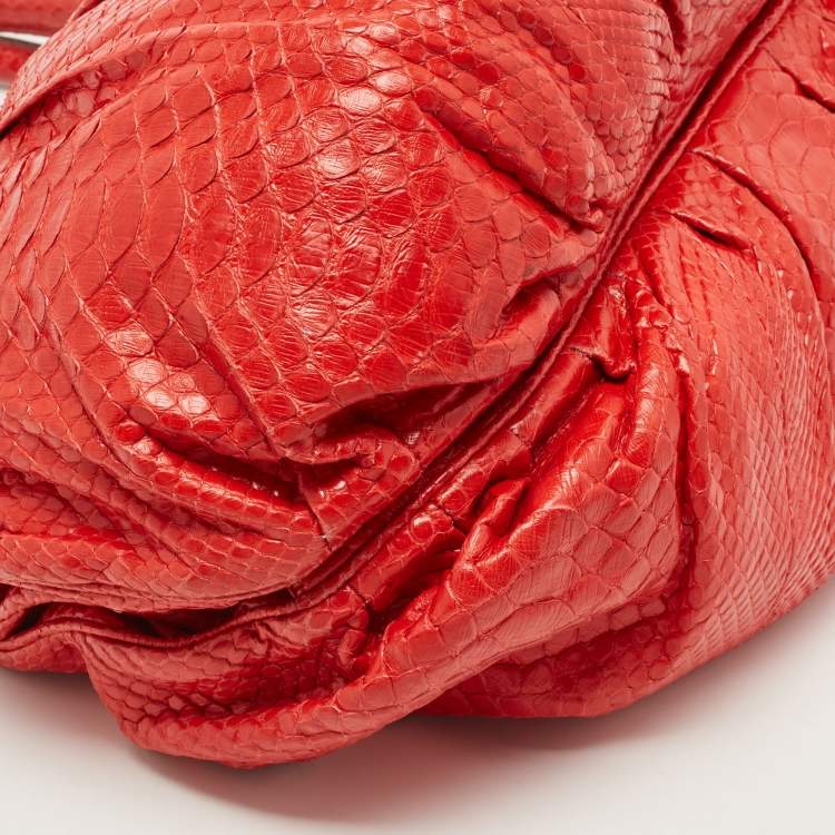 Pre Owned Zagliani Red Python Puffy Hobo