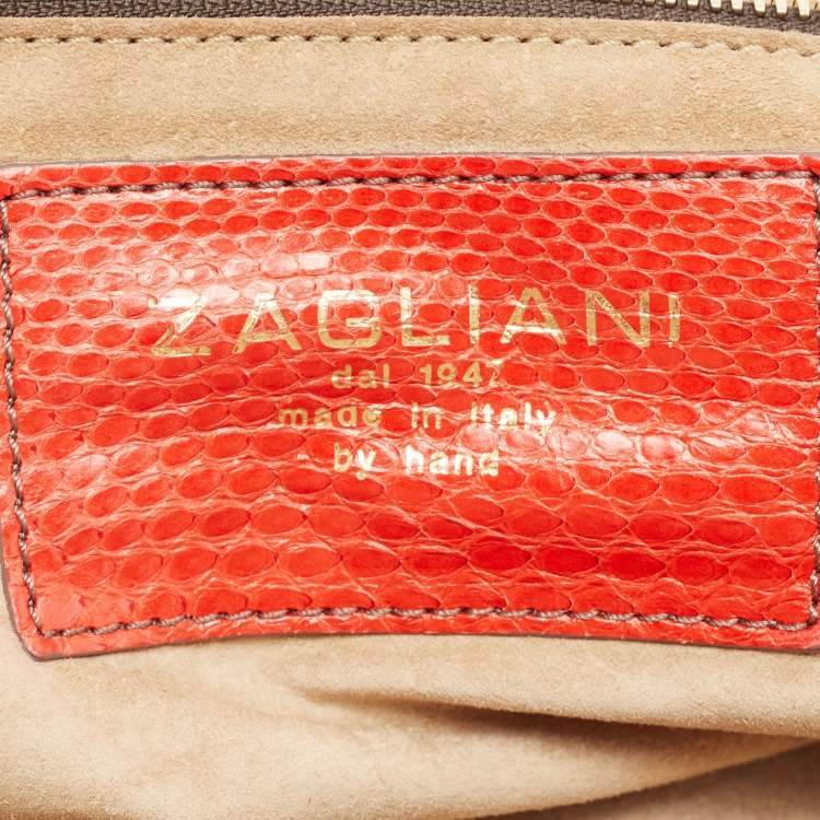 Pre Owned Zagliani Red Python Puffy Hobo