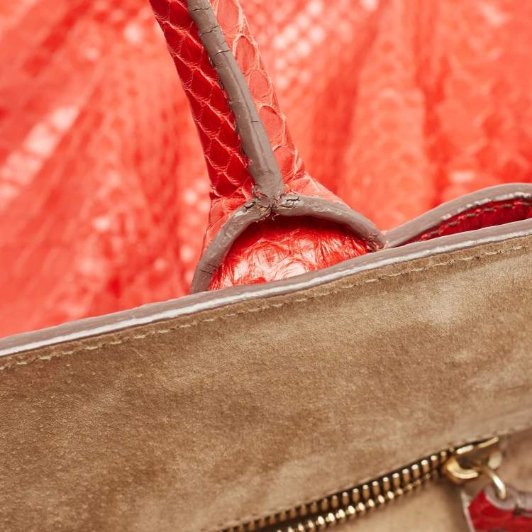 Pre Owned Zagliani Red Python Puffy Hobo