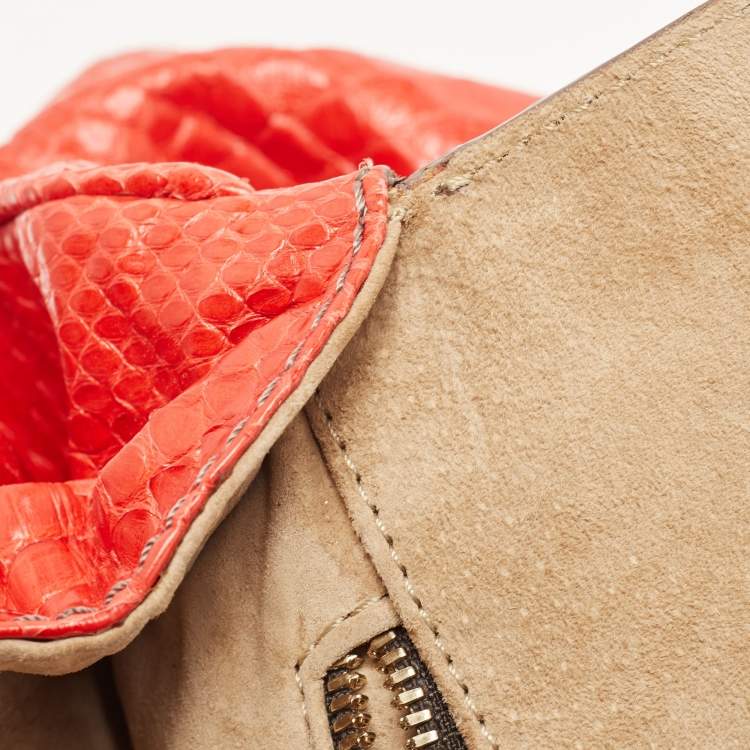 Pre Owned Zagliani Red Python Puffy Hobo