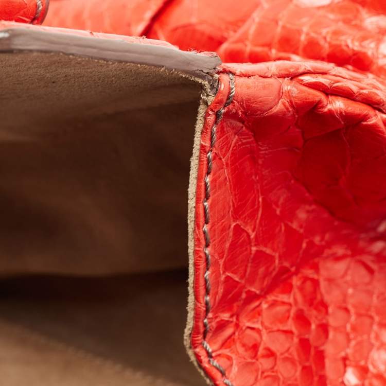 Pre Owned Zagliani Red Python Puffy Hobo