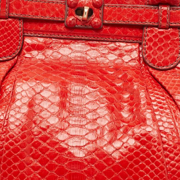 Pre Owned Zagliani Red Python Puffy Hobo
