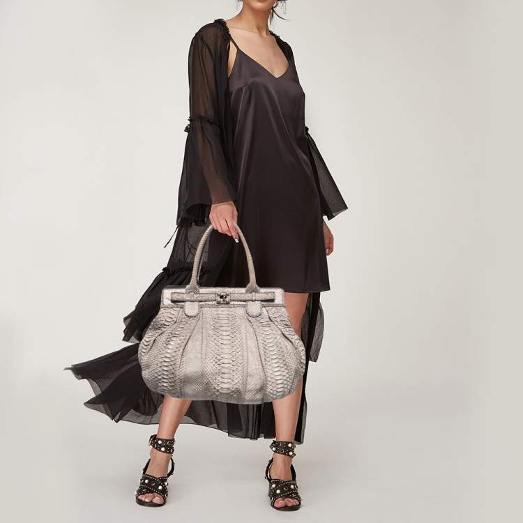 Pre Owned Zagliani Grey Shimmer Python Puffy Hobo