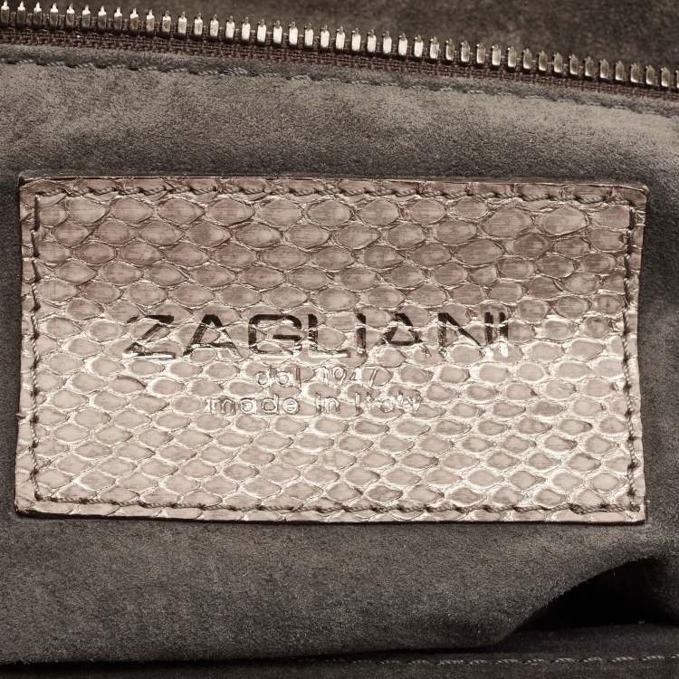 Pre Owned Zagliani Grey Shimmer Python Puffy Hobo