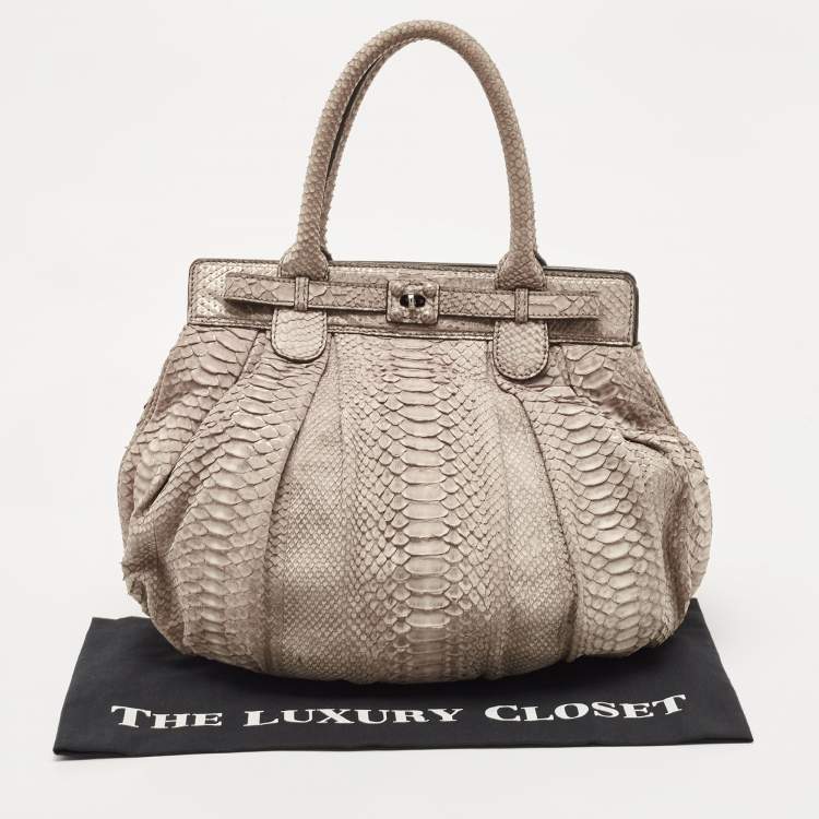 Pre Owned Zagliani Grey Shimmer Python Puffy Hobo