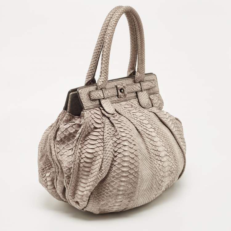 Pre Owned Zagliani Grey Shimmer Python Puffy Hobo
