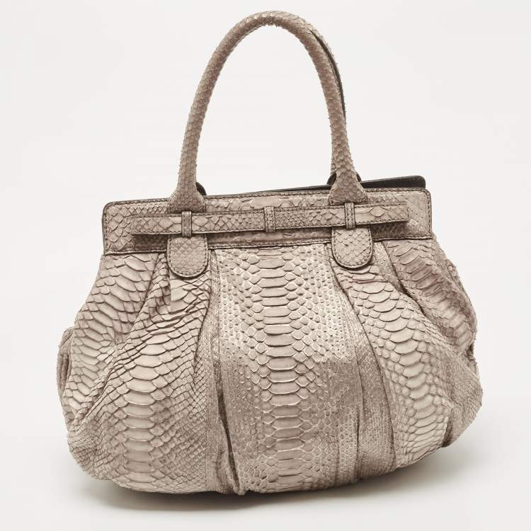 Pre Owned Zagliani Grey Shimmer Python Puffy Hobo