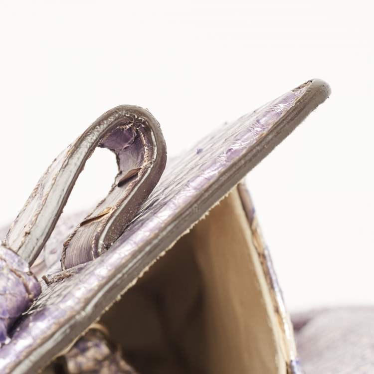 Pre Owned Zagliani Metallic Lilac Python Puffy Hobo