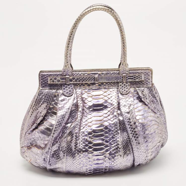 Pre Owned Zagliani Metallic Lilac Python Puffy Hobo