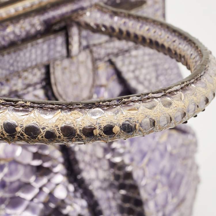 Pre Owned Zagliani Metallic Lilac Python Puffy Hobo