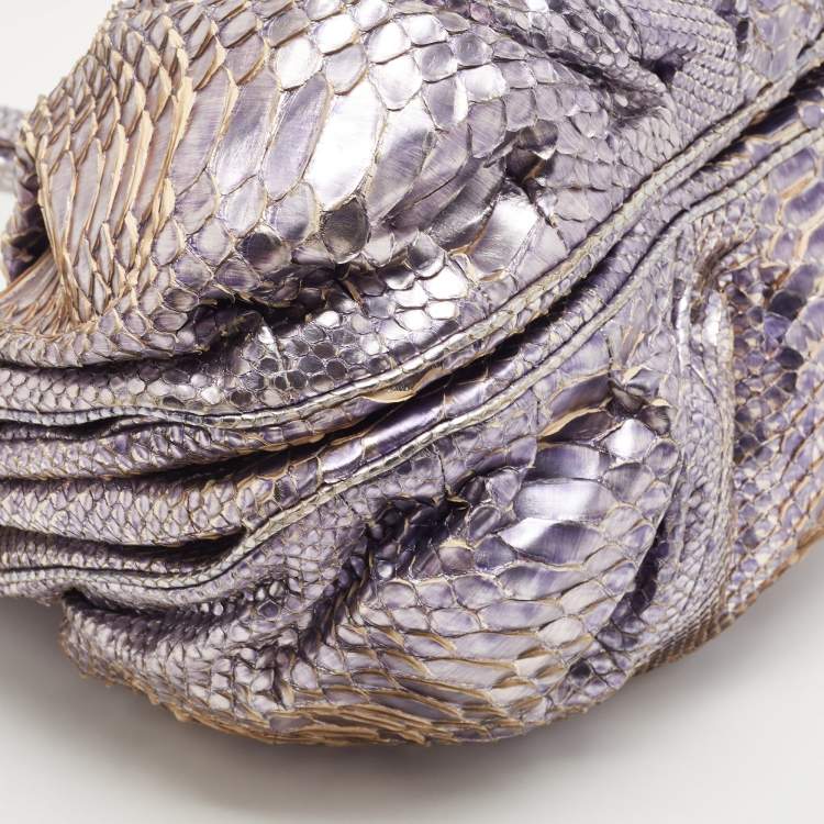 Pre Owned Zagliani Metallic Lilac Python Puffy Hobo