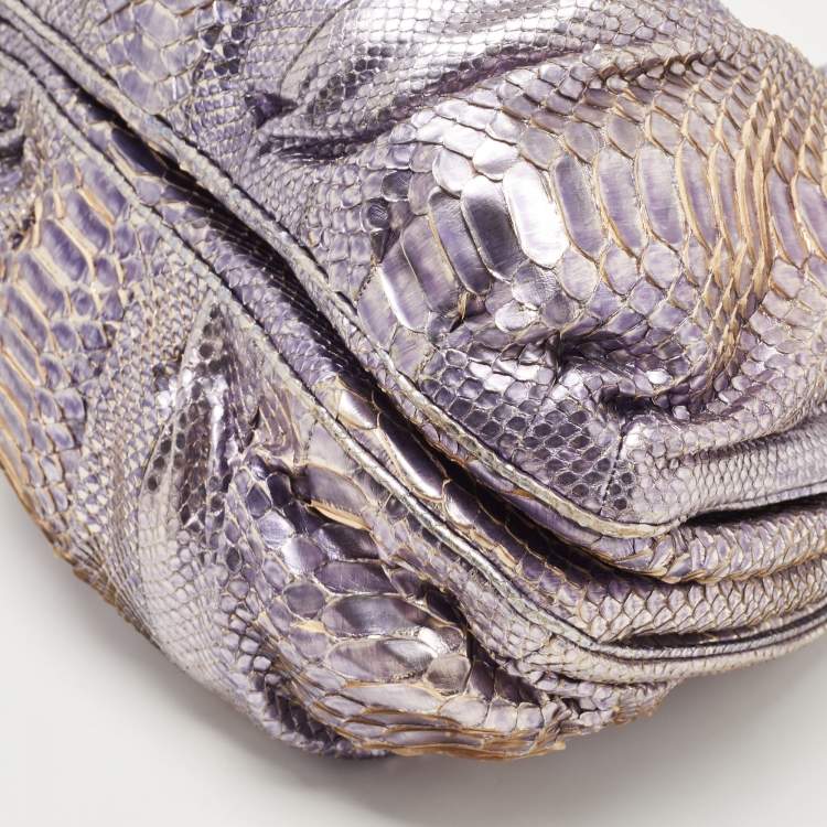 Pre Owned Zagliani Metallic Lilac Python Puffy Hobo