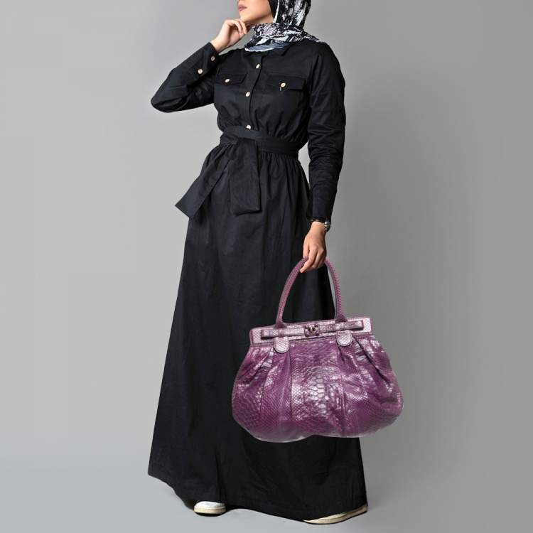 Pre Owned Zagliani Purple Python Puffy Hobo