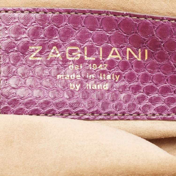 Pre Owned Zagliani Purple Python Puffy Hobo