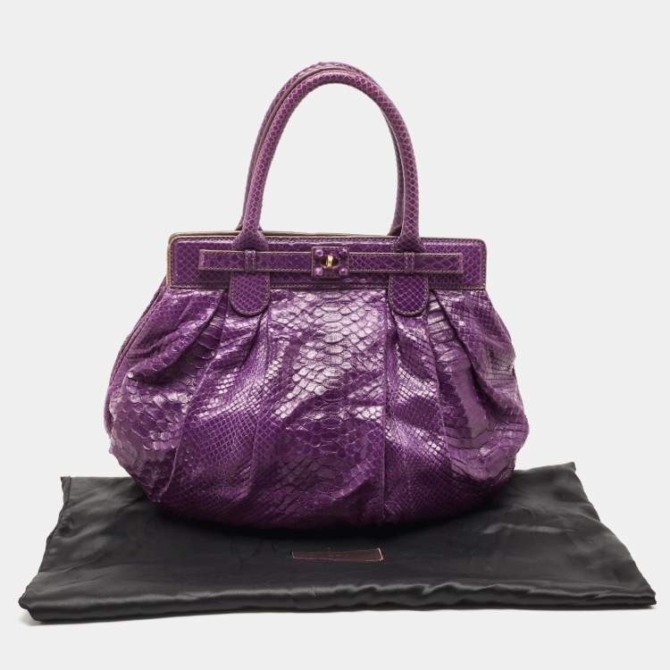 Pre Owned Zagliani Purple Python Puffy Hobo