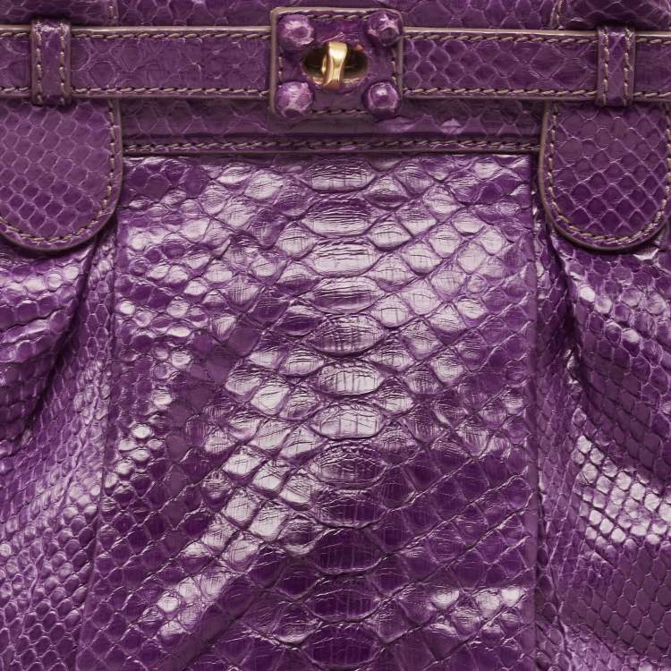 Pre Owned Zagliani Purple Python Puffy Hobo