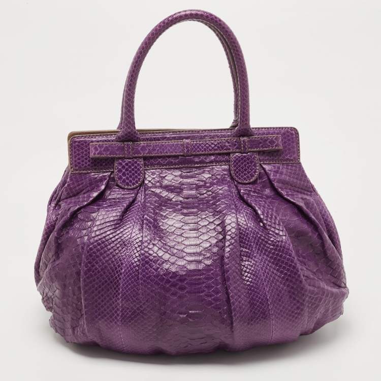 Pre Owned Zagliani Purple Python Puffy Hobo