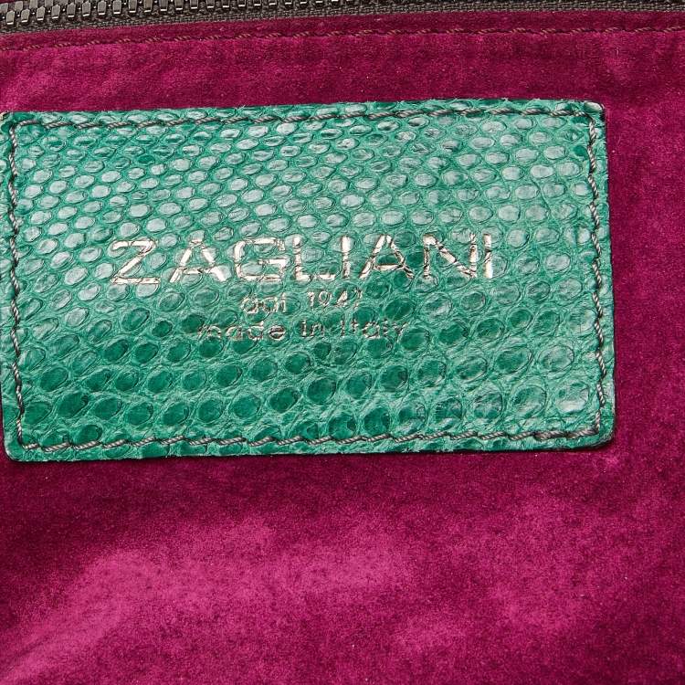 Pre Owned Zagliani Green Python Large Hobo
