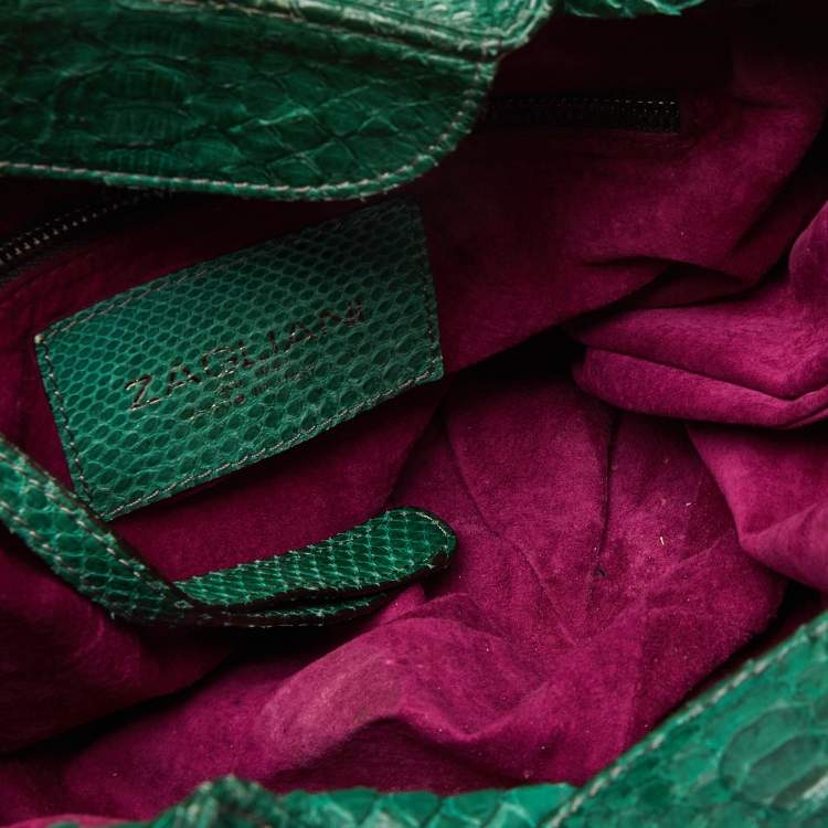 Pre Owned Zagliani Green Python Large Hobo