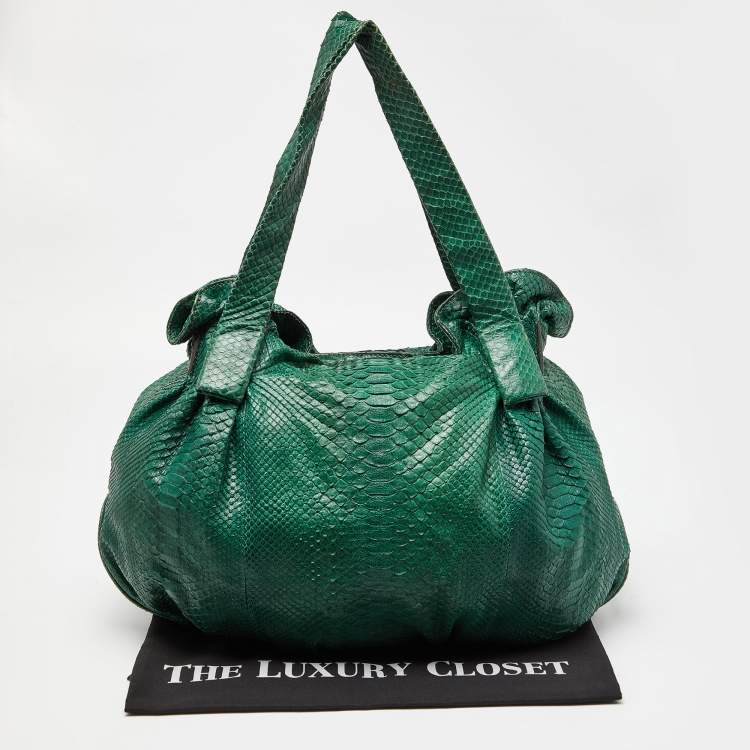 Pre Owned Zagliani Green Python Large Hobo