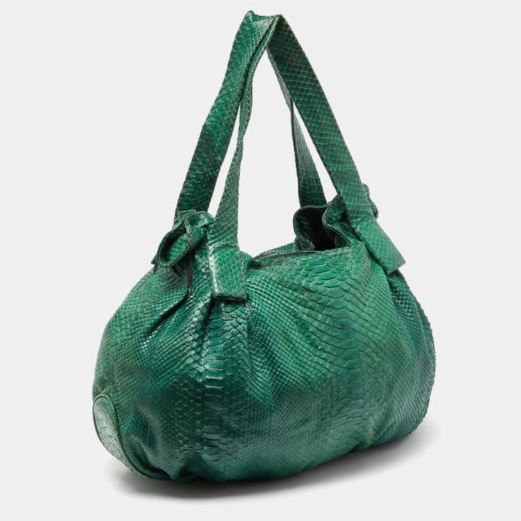Pre Owned Zagliani Green Python Large Hobo