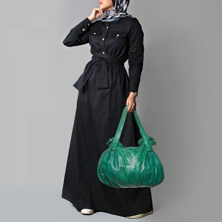Pre Owned Zagliani Green Python Large Hobo