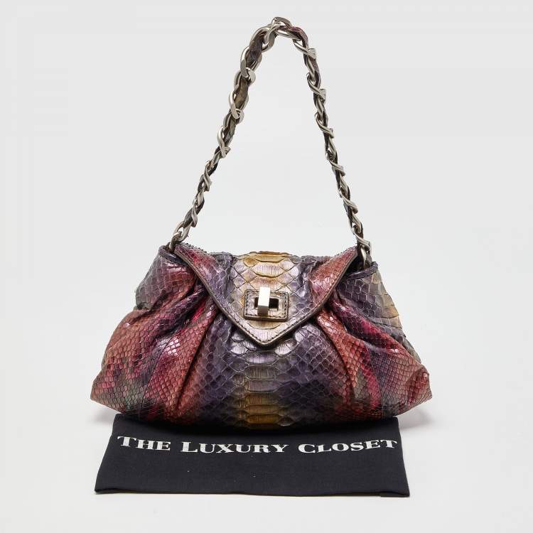 Pre Owned Zagliani Multicolor Python Envelope Flap Shoulder Bag