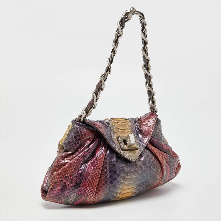 Pre Owned Zagliani Multicolor Python Envelope Flap Shoulder Bag