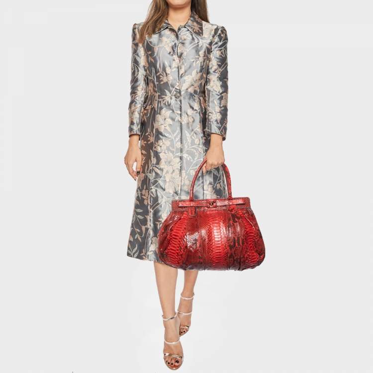 Pre Owned Zagliani Red Python Puffy Hobo