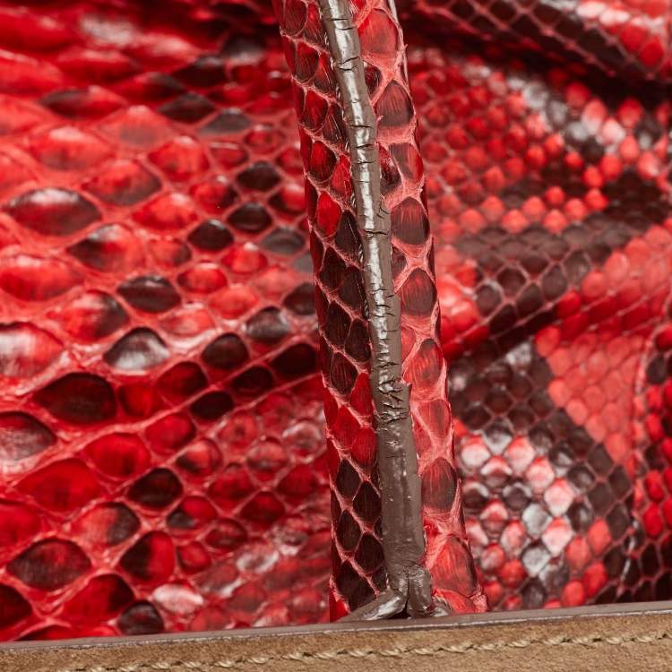 Pre Owned Zagliani Red Python Puffy Hobo