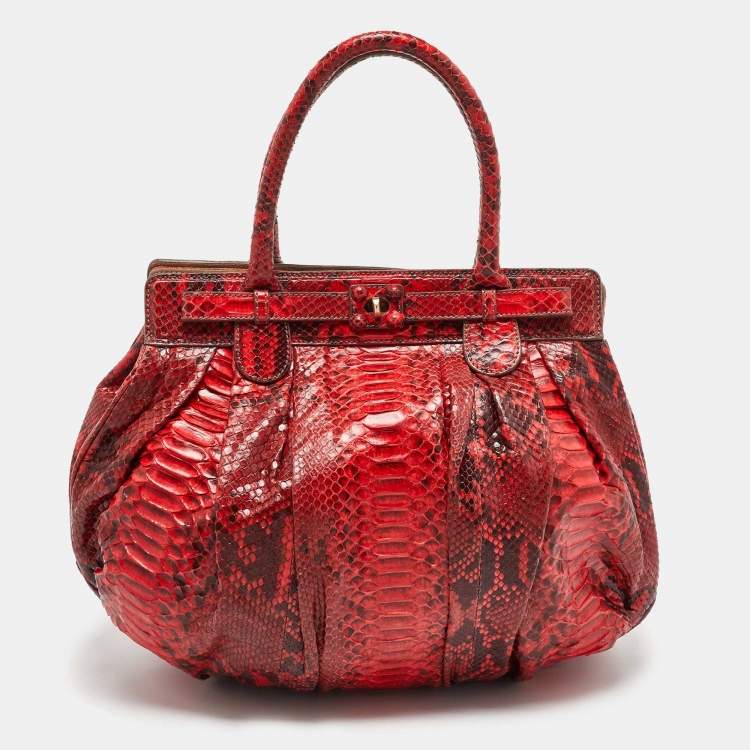 Pre Owned Zagliani Red Python Puffy Hobo