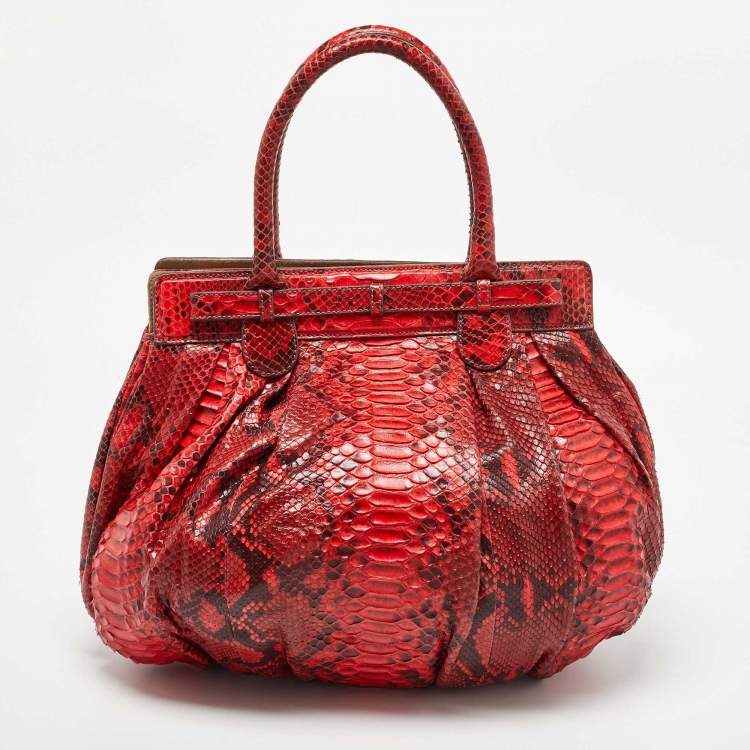 Pre Owned Zagliani Red Python Puffy Hobo