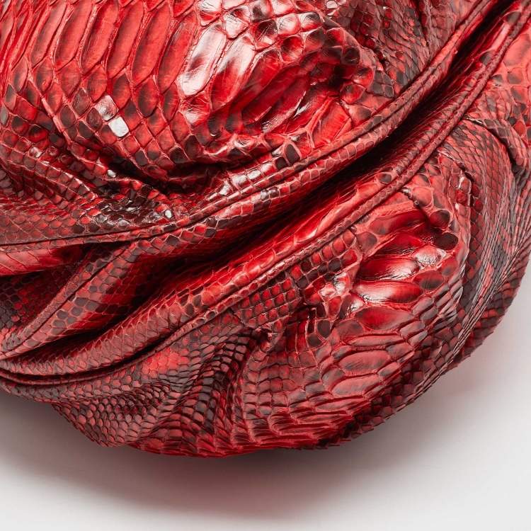 Pre Owned Zagliani Red Python Puffy Hobo