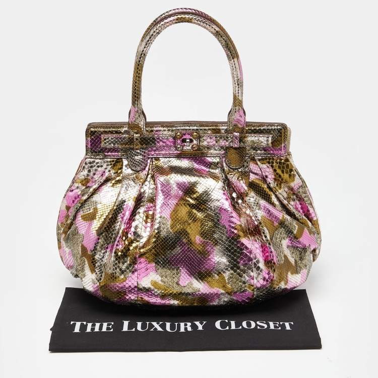 Pre Owned Zagliani Metallic Pink/Gold Python Puffy Hobo